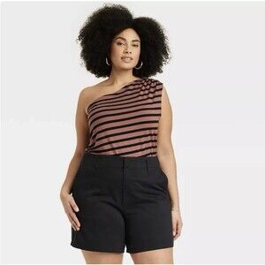 NWT A New Day Tank Top Brown Striped Slim Fit One Shoulder Women’s Size Medium M
